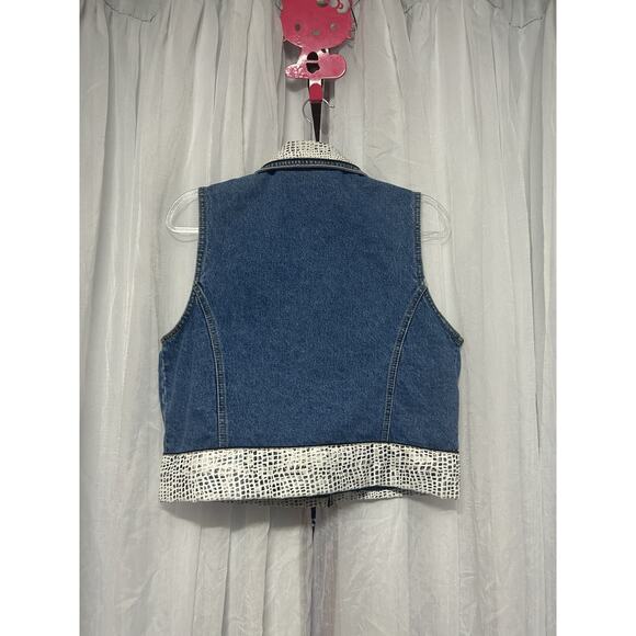 VTG Don’t Mess With Texas Denim Western Vest Country Chic Sz M Rodeo Snake Print - Picture 7 of 8